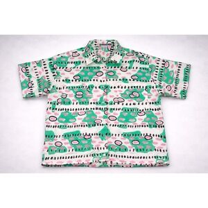 Vintage Union Bay Womens Button Down Shirt Abstract Print Green Pink Size Medium